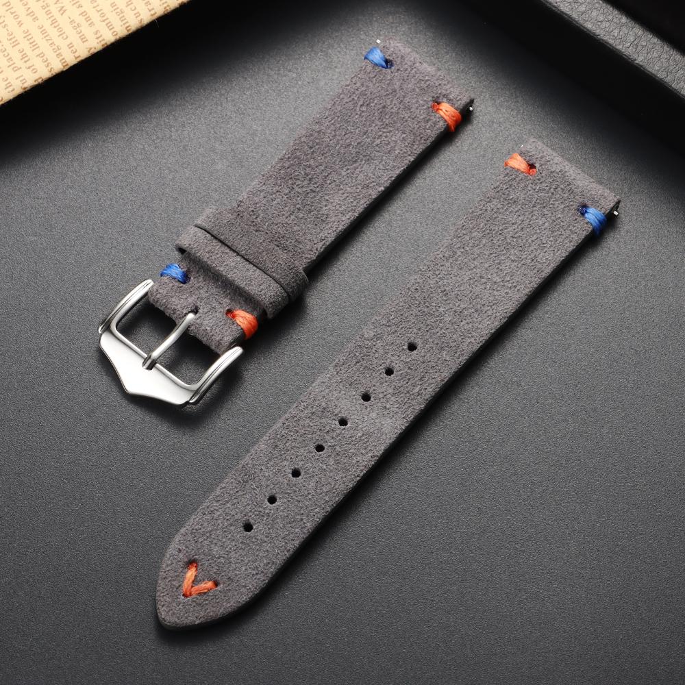 Calfskin Soft Suede Strap Watch Band 18mm 20mm 22mm Handmade Stitching Cowhide Strap for Omega for Seiko Smartwatch Wristband