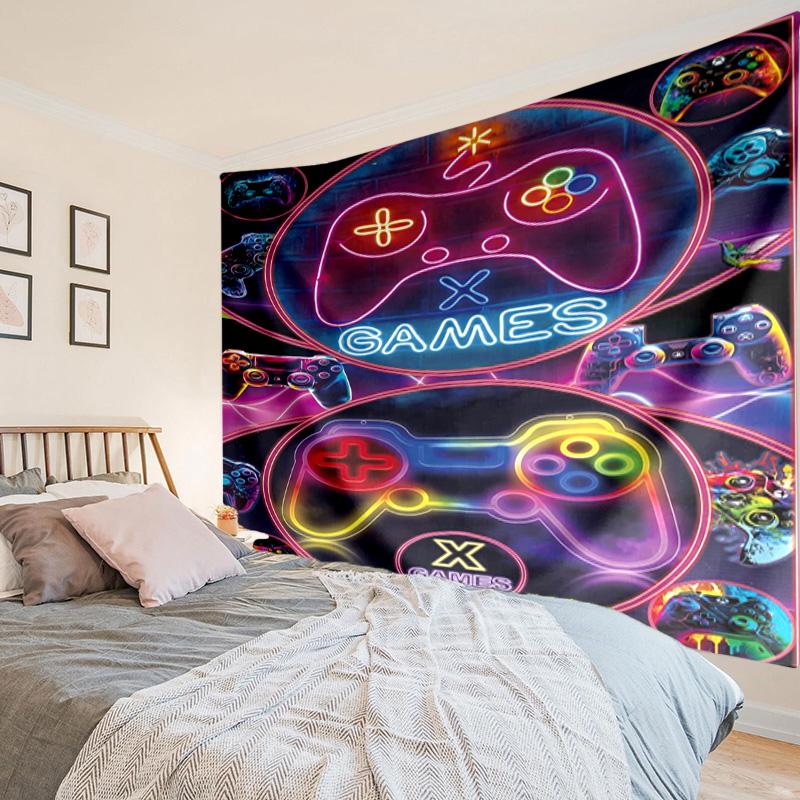 Neon Game Over Art Tapestry, Unique Design Tapestry, Wall Decor for Bedroom,Livingroom, Playroom,Heartwarming Fan Holiday Gifts
