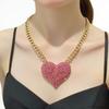Europejski i Amerykański Naszyjnik z Wisiorkiem Serce Pełen Diamentów - Modna Błyszcząca Biżuteria Miłosna