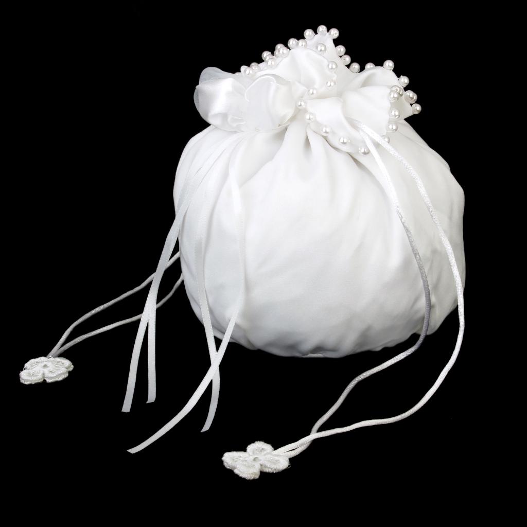 /White Satin Bride Bag Bridesmaid Wedding Party Flower Girl Handbag