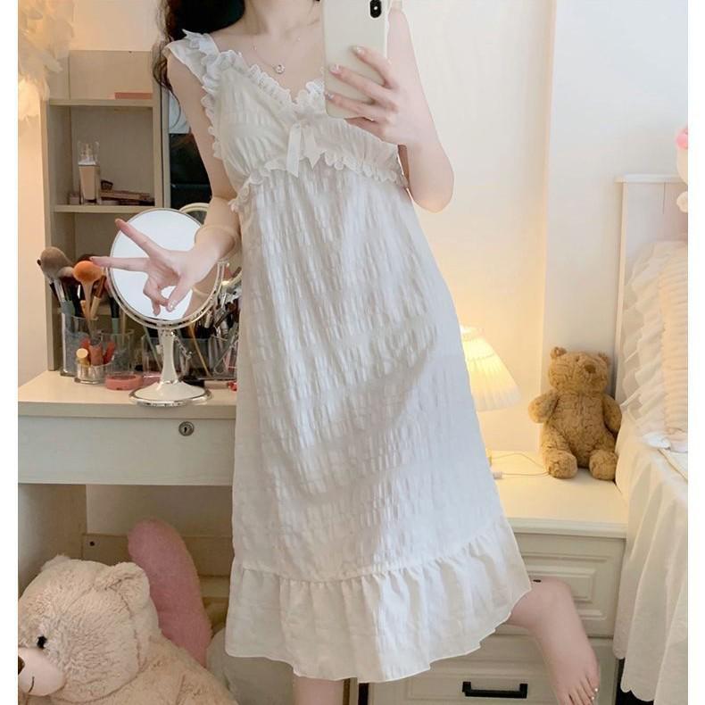 Cămașă de noapte dulce de prințesă, Pijamale de vară din bumbac moale ca un nor pentru femei cu cupe pentru bust