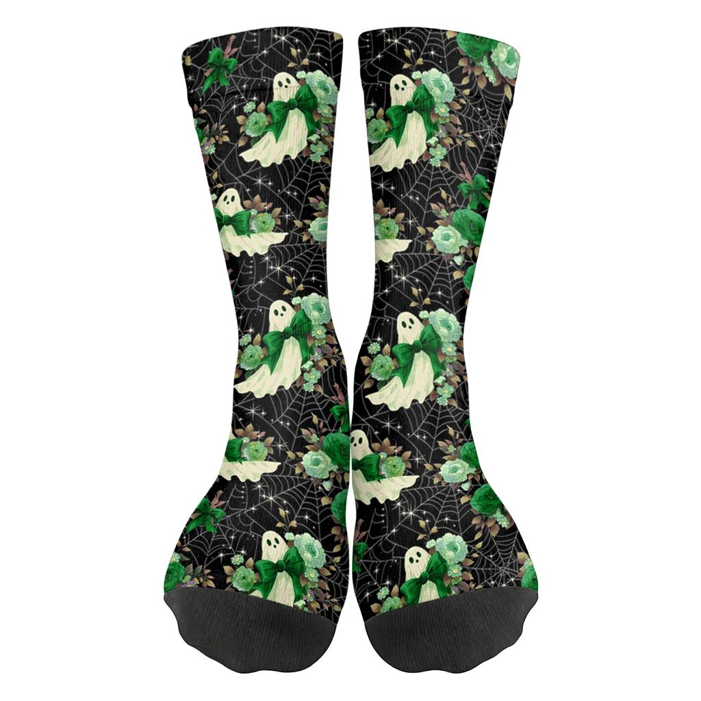 Unisex Breathable Mid-Calf Socks Halloween Print Comfortable Stretchy Crew Socks Suitable for Everyday Wear and Seasonal Use