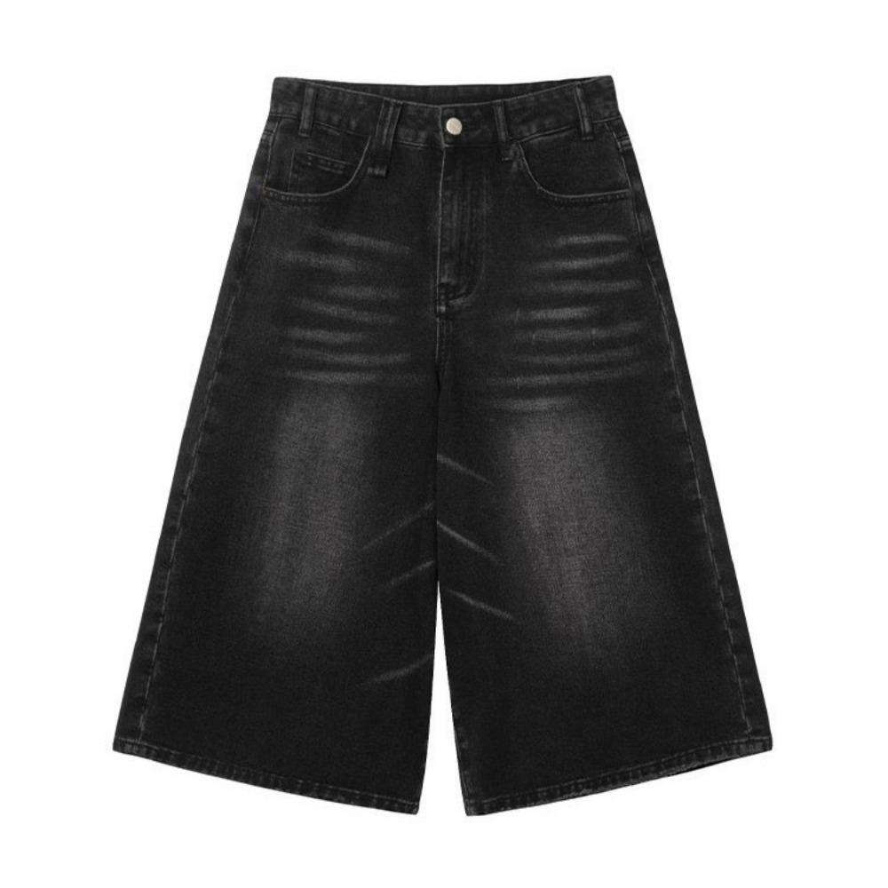 RogueWave Y2k Retro Women Low Rise Jorts Brushed Black Wash Cropped Baggy Jeans Wide Leg Frayed Denim Short Pants Acubi Fashion