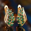 Cute Female Green Crystal Zircon Wheat Hoop Earrings For Women Silver Gold Color Wedding Jewelry