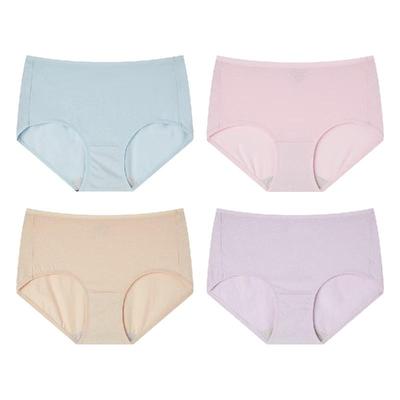 Yi Er Shuang Women's 100% Combed Cotton 3A Anti-Bacterial Mid-Rise Briefs 4-Pack