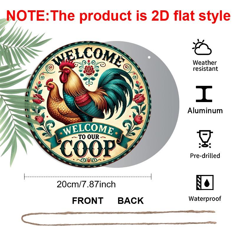 2D Flaches Retro Runder Aluminium Willkommensschild Wanddekoration, Mehrere Größen, Rustikaler Bauernhausstil. Geeignet zum Aufhängen in Innen- und Außenbereichen