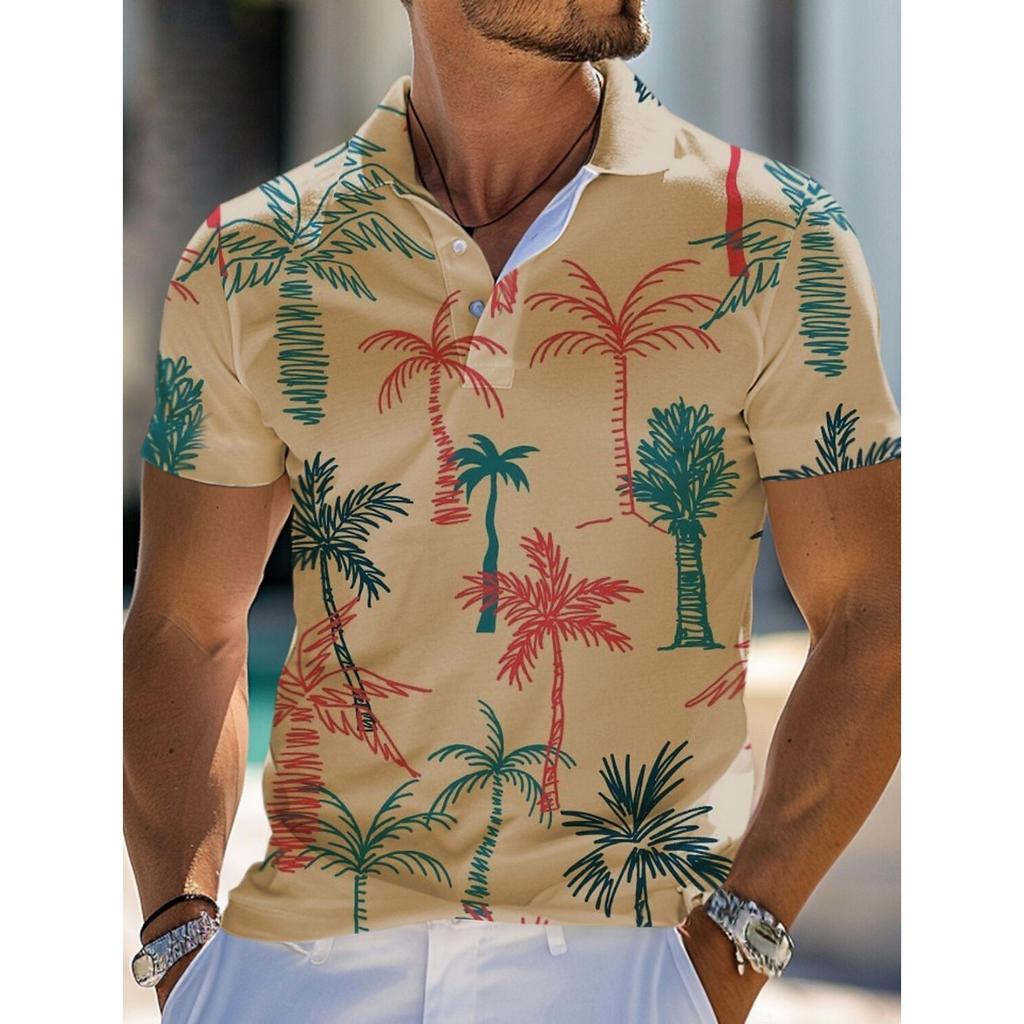 Tropical Floral Botanical Men's Fashion Casual 3D Print Golf Polo Polyester Short Sleeve Turndown Micro-elastic