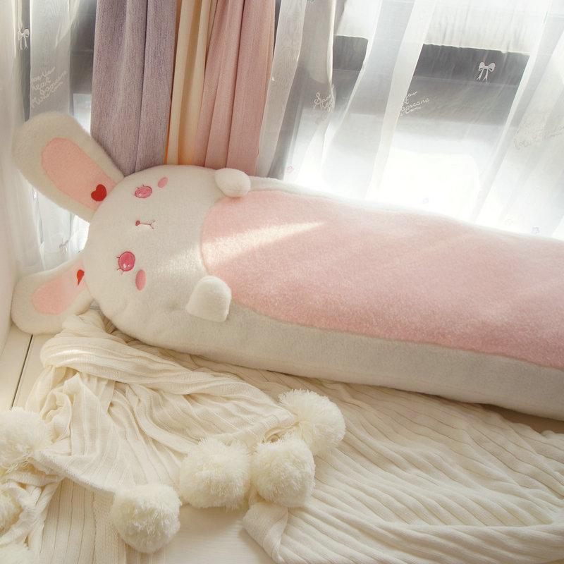 Soft Lolita Bunny Long Throw Pillow Stuffed Cartoon Cute Winkle Eyes Rabbits Speeping Leg Pillow Nap Pillow For Girl Birthday