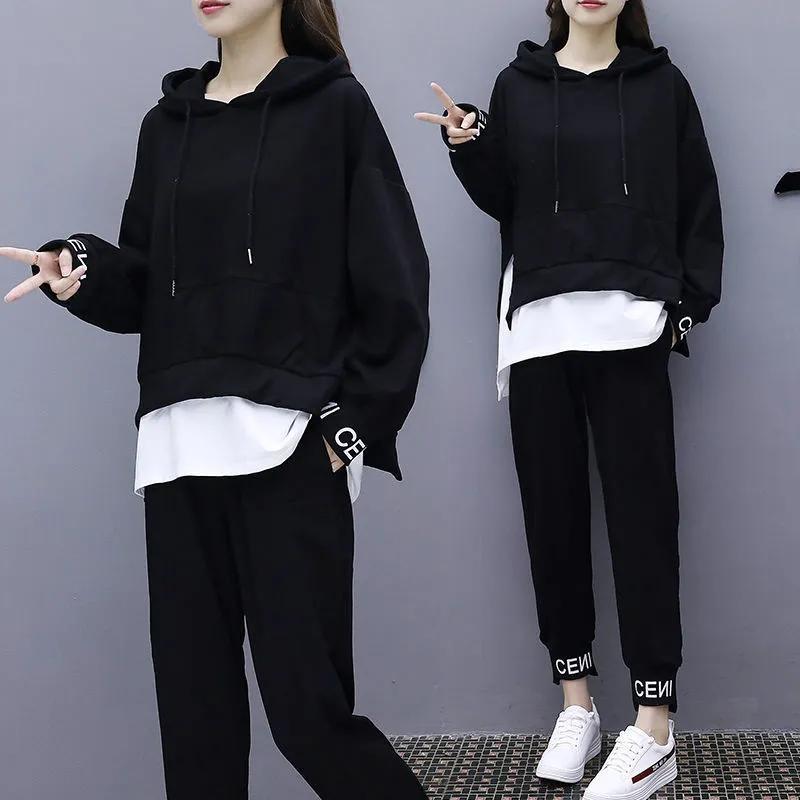 Women's Spring/Autumn Lightweight Set Loose-fitting Sweatshirt + Long Pants Two-piece Set