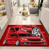 Bright Red Tuned Hatchback Multi‑View Comic Print Area Rug Non‑Slip Rectangular Floor Mat Auto Fan Decor for Gaming Bedroom Living Room