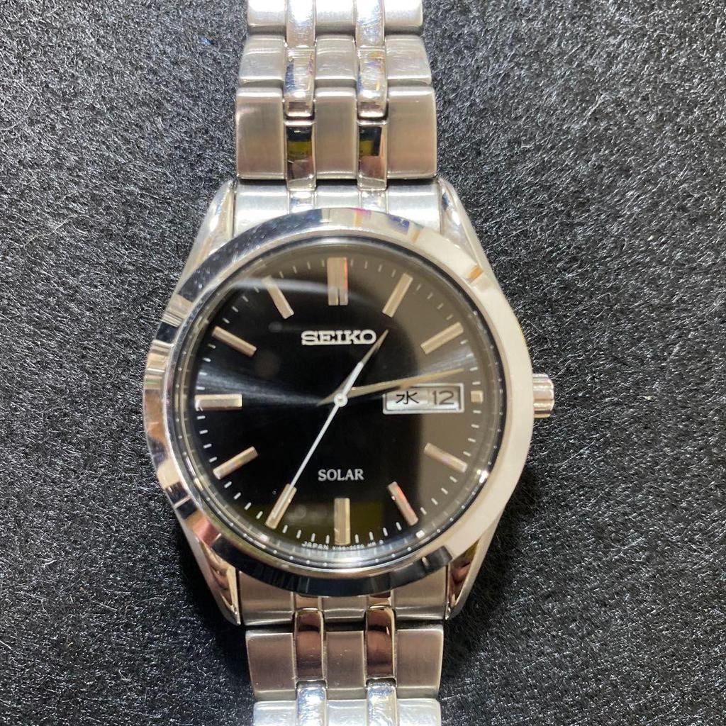Used SEIKO Men's Watch Solar Day Date Black Dial