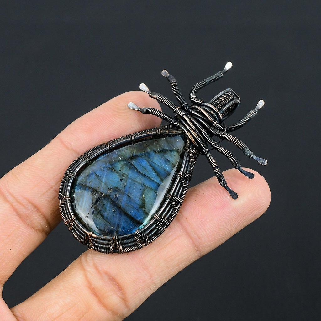 Labradorite Pendant, Handmade Gemstone 999 Copper Wire Wrapped Pendant Antique Jewelry, For Gift Silver Jewelry
