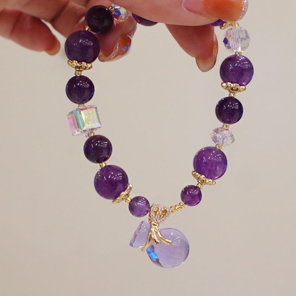 Purple Purple Crystal Bracelet Pendant Flower Fringe Bracelet Jewelry Purple Beads Bangle  Women