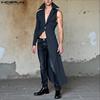 INCERUN Men Lapel One Sleeve Buttons Up Irregular Gothic Long Cardigan Vest