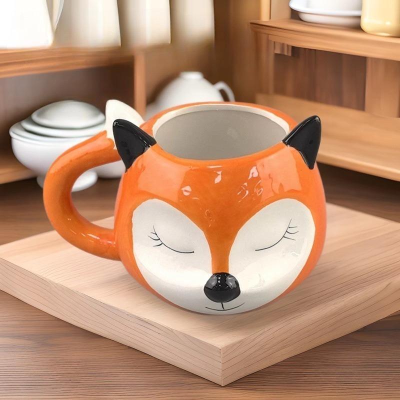cute pet white cloud soil mug, ceramic cup cute fox cup cartoon milk cup animal water cup
