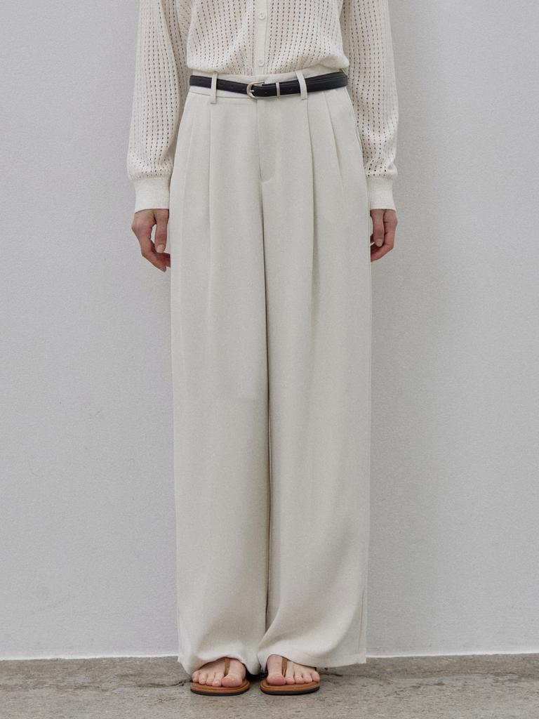 LE STUDIO Cooling Summer Double-Pleated Slacks Cream