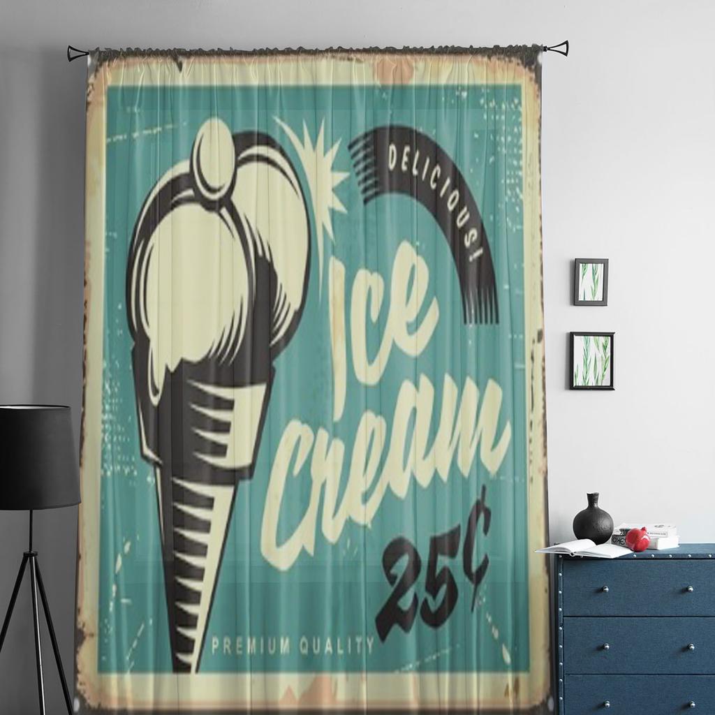 Retro Advertisement With Two Ice Cream Chiffon Sheer Curtains for Living Room Bedroom Window Curtain Voiles Tulle Cortinas