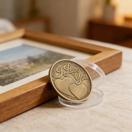 Yousheng Ich Liebe Dich Glücksmünze Vierblättriges Kleeblatt Taschen-Umarmungs-Token Romantischer Liebesausdruck Geschenk für Männer Frauen Ehemann Ehefrau