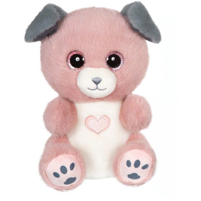 Peluche chien - GIPSY TOYS - CANDY - rose poudré et gris - 23 cm - coeur sur le ventre