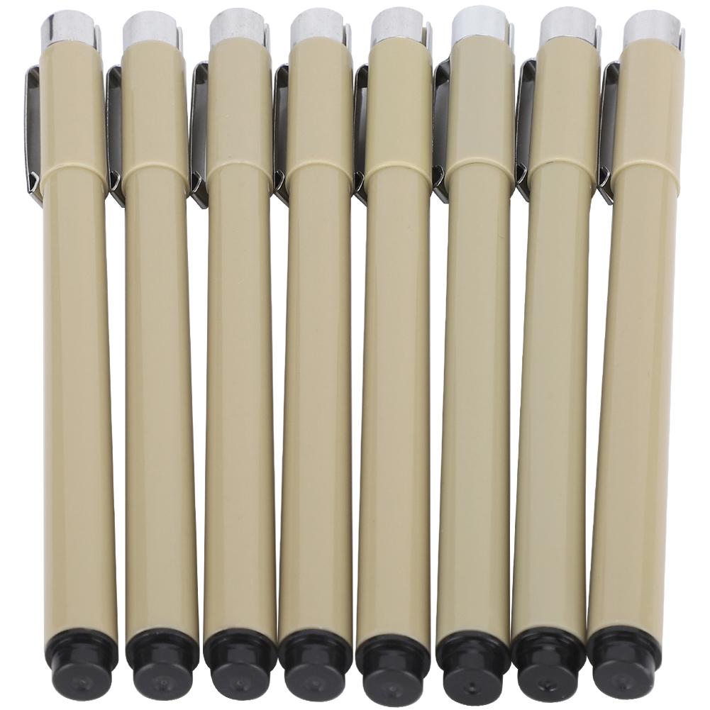 8PCs Tube Pen Hook Line Drawing Tracing Tool Japanese‑Style Plastic Penholder Black Refill