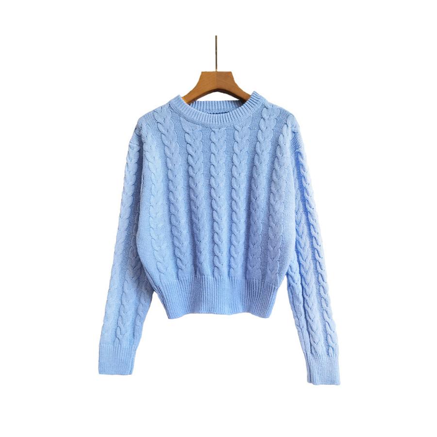 

Autumn New Style Floral Ribbed Crop Knit Sweater Women s Clothing 2XL синій