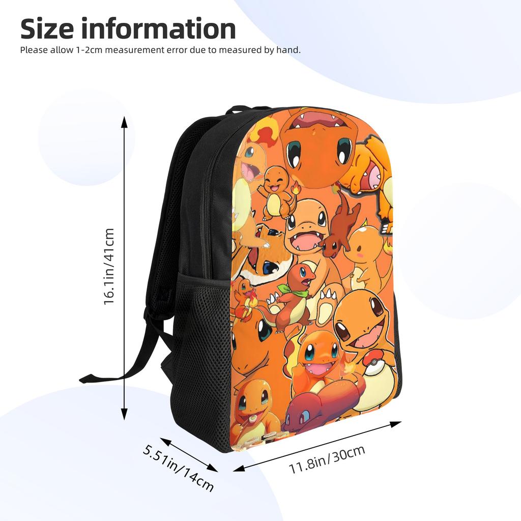 Charmander Group Cartoon Backpack  Youth Polyester Cycling Backpacks Soft Modern School Bags Rucksack