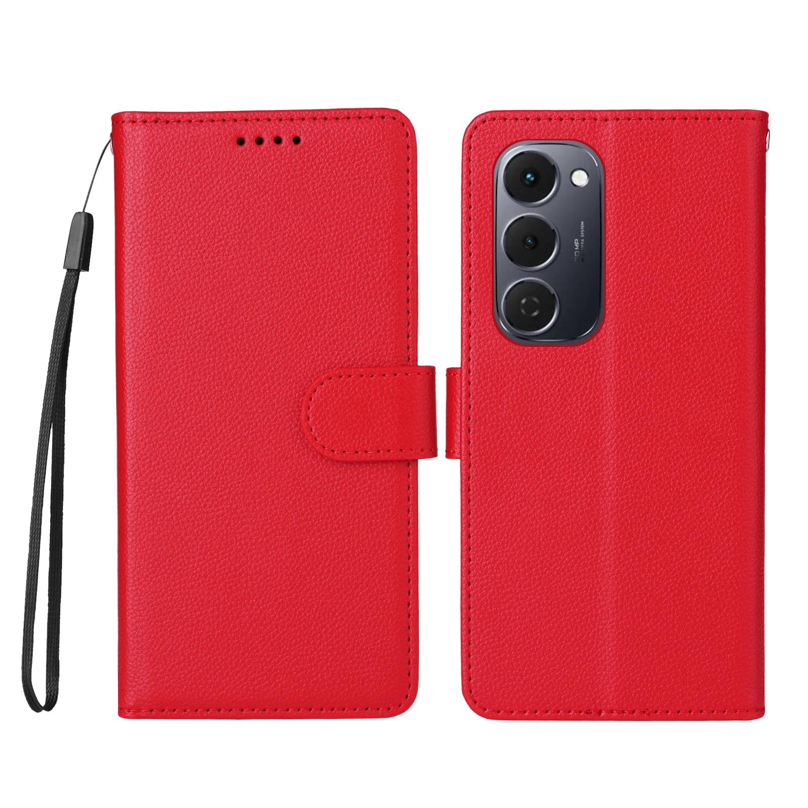 

Для TECNO Spark 40 Pro+ 4G Чехол с RFID-блокировкой, 3 отделениями для карт, чехол для телефона из ПУ-кожи с ремешком на запястье Red