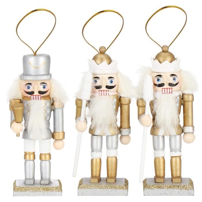 Décoration de Noël en bois - SPRINGOS - Casse-noix - 3 pcs - 8 cm - Blanc