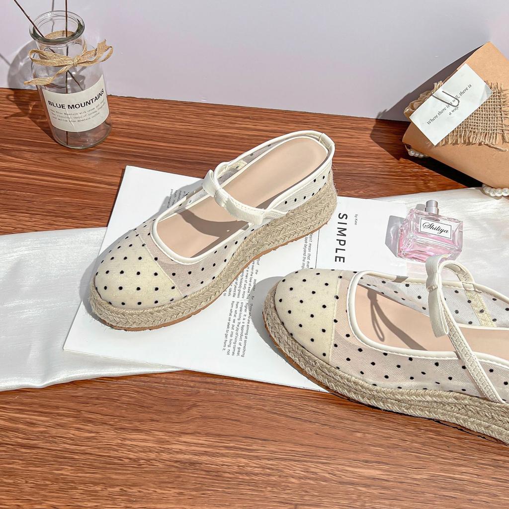 Yuanlitong summer new fashion woven hemp rope thick-soled single shoes women's mesh yarn breathable bag head shoes women's 2025