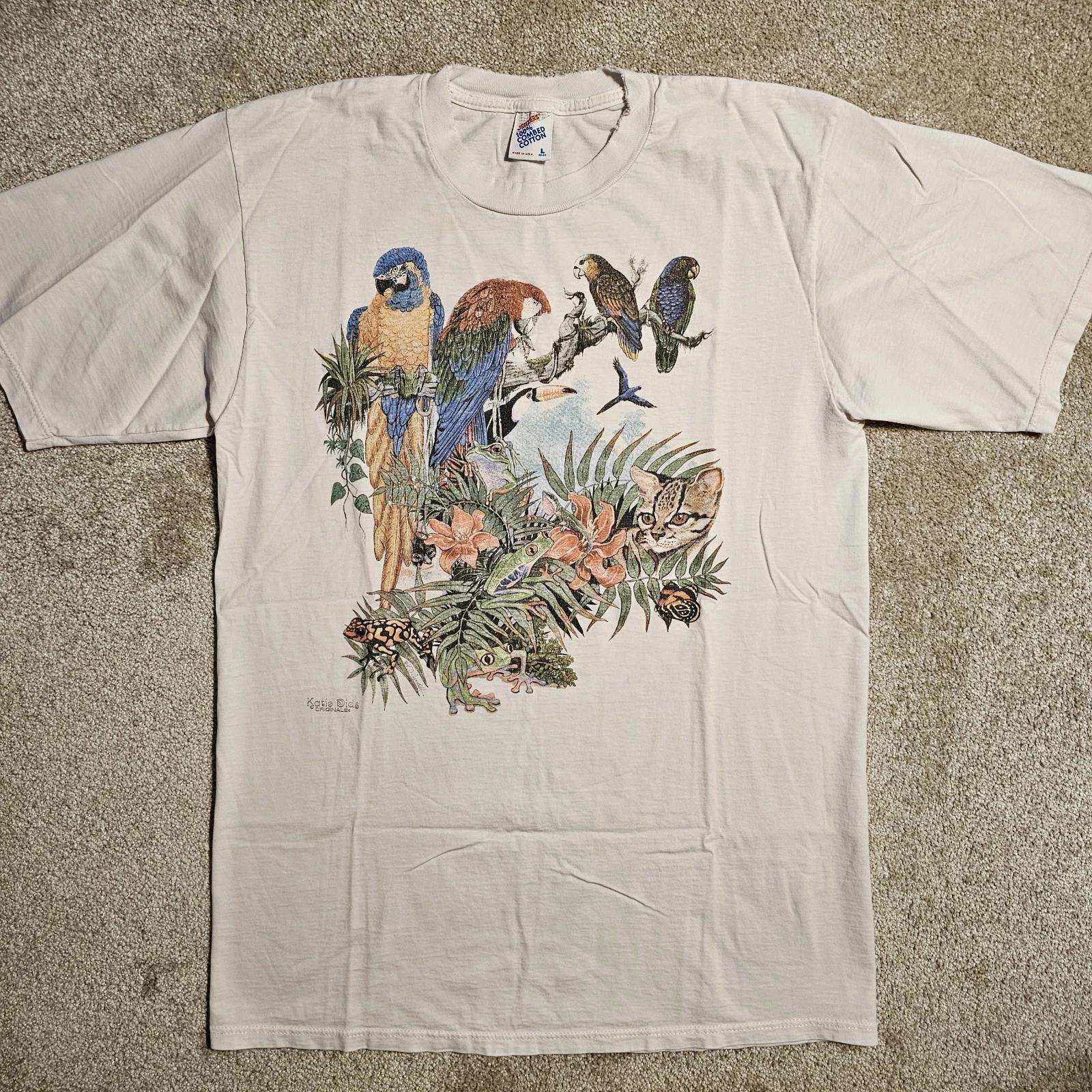 

Vintage 90s Katie Dids Jungle Animal Art T-shirt Mens M Grunge Sleeze Nature Emo L