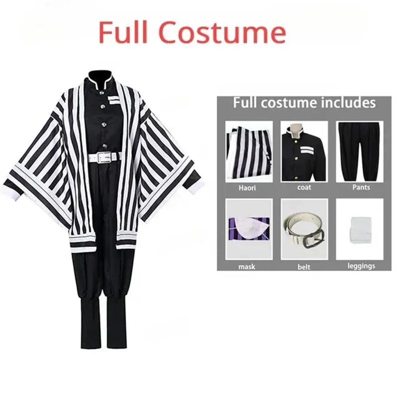 Anime Kimetsu No Yaiba Iguro Obanai Kimono Uniform Anime Pruik Cosplay Kostuum Halloween Feest Witte Slang Attributen L zwart