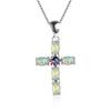 White Green Orange Opal Cross Pendant Birthstone Necklaces For Women Vintage Fashion 925 Silver Chain Red Blue Zircon Necklace