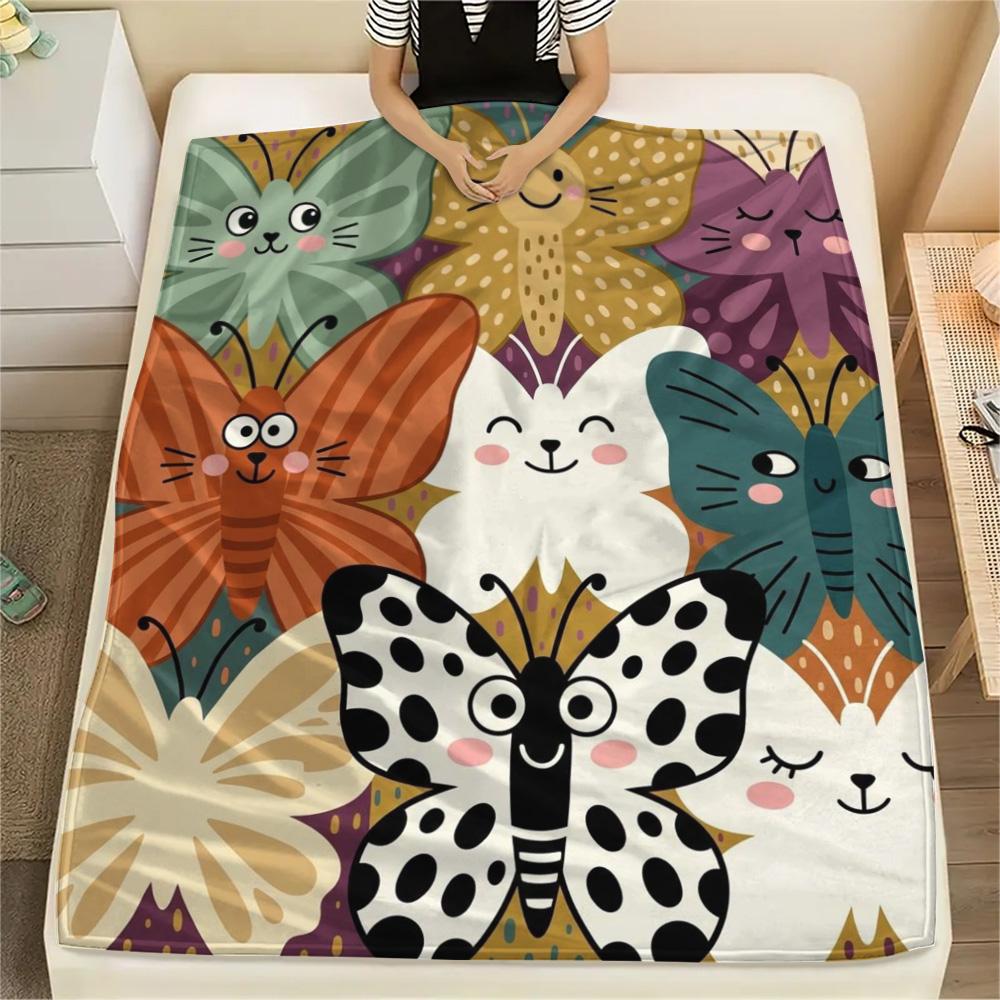 1Pc Butterfly Print Flannel Blanket, High quality Comfortable for All Seasons, Home Decor, Warmth and Comfort, Perfect for Christmas Gifts