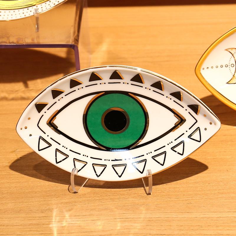1pc Ceramic Jewelry Storage Tray Turkish Evil Eye Desktop Organizer for Rings Earrings Keys Trinket Plate Home Decor Accessorie