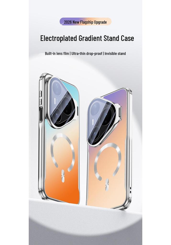 Applicable for Huawei Pura90Pro: Mate80 Gradient Electroplated Magnetic Lens Holder Full Coverage Protective Phone Case