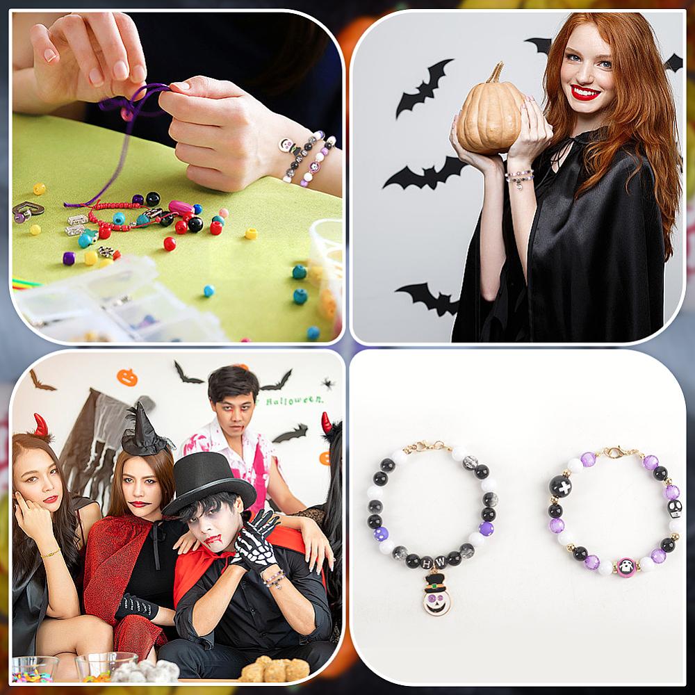 1 Set Halloween-Thema Armbänder Bastelsets inklusive Schere Elastisches Band Acrylperlen Gemischte Farbe 6~200x6~132x6~17,5mm
