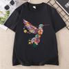Floral Hummingbird TShirt Animal Lover Tee Bird T Shirts Trendy Short Sleeve T Shirts Unisex Ladies Summer Cotton Tshirts