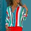 Women Autumn Striped Floral Long Sleeve Button V Neck T Shirt Casual Blouse Tops For Effortless Style And Comfort