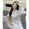 Striped Dog Cute Cartoon Women's Pajamas Autumn and Winter Ice Silk Long-sleeved Loungewear Warm and Comfortable Suit
