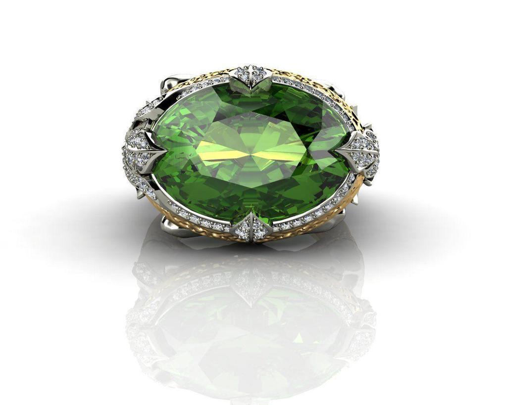 Luxurious Women's Silver Ring with Mermaid Green Zircon