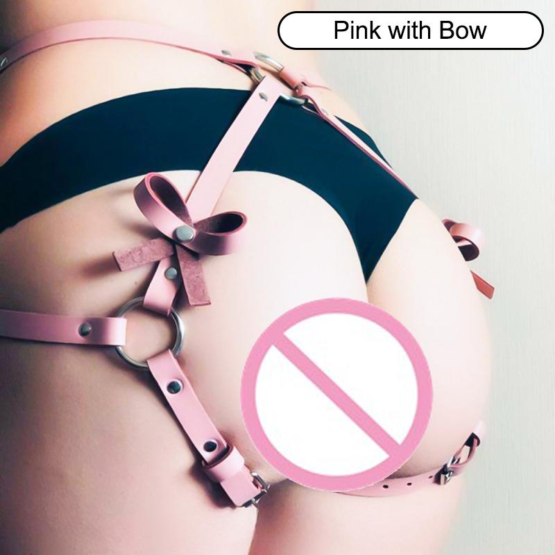 Sexy Lingerie Women'S Bowknot Leg Harness Faux Leather Buttocks Adjustable Suspenders Gothic Garter Thigh Sword Belt Seks