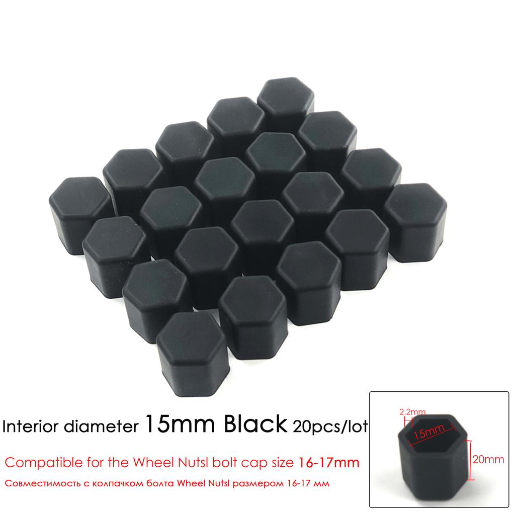 20pcs 17mm 19mm 21mm Black Car Wheel Caps Bolts Covers Nuts Silicone Auto Wheel Hub Protectors Screw Cap Styling Anti Rust Cover