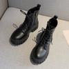 Fashion Autumn Women's Boots PU Leather Women Mid Calf Boots Soft Soled Non Slip Platform Shoes Lace Up Fashion Women Shoes High Quality