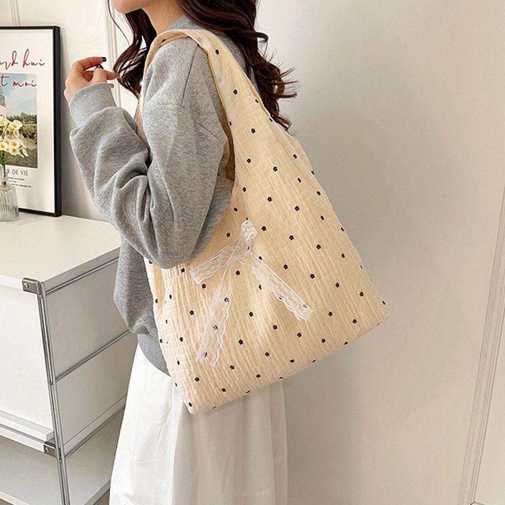 New Design Polka Dot Tote Bag Korean Women's Handbags Trendy Bow Lace Shoulder Bag  Ladies