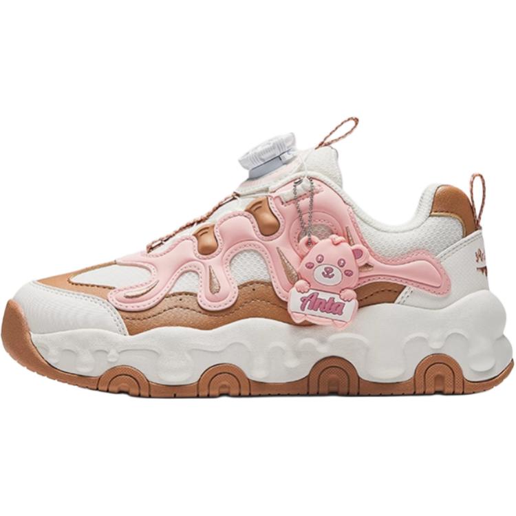 Anta Kids Synthetic Leather Fabric Comfortable Versatile Non-Slip Wear-Resistant Low-Top Casual Shoes Men Casual Shoes White Pink A22448829-1