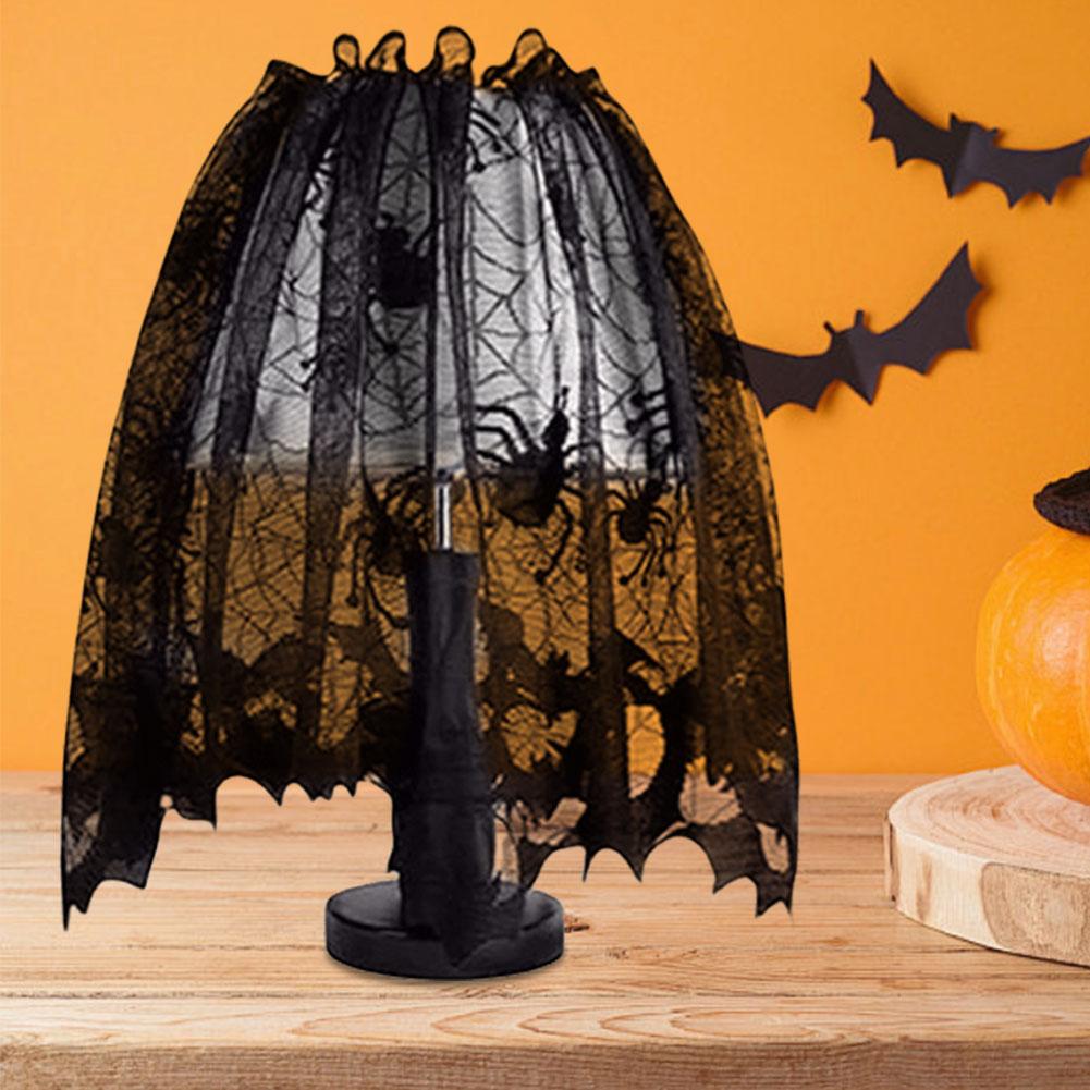 Halloween Lace Spider Web Table Runner Tablecloth Halloween Black Fireplace Mantel Cover for Home Party Halloween Decoration