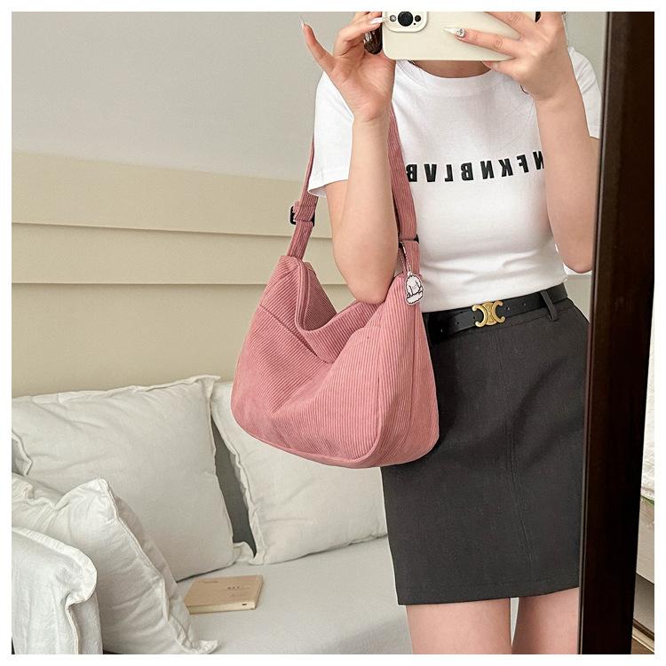 Cotton Corduroy Shoulder Bag for Women Large Capacity Crossbody Purse Jelly Style Daily Tote