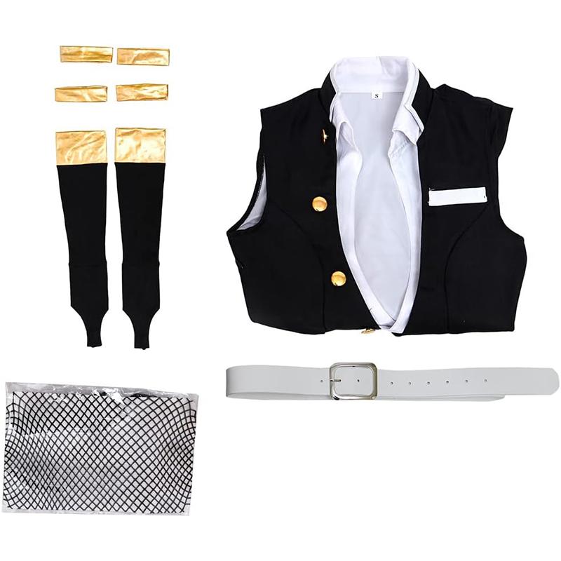 Female Anime Character Cosplay Costume, Anime Party Cosplay Full Set of Performance Costumes, Halloween Black Uniform Dress, Fishing Net Socks