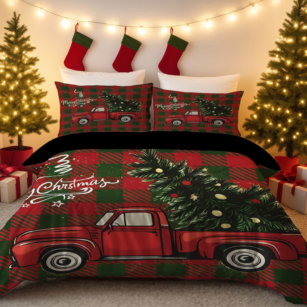3pcs Checkered Christmas Coreless Duvet Set with Multiple Sizes for Bedrooms Dormitories Soft and Comfortable Machine Washable
