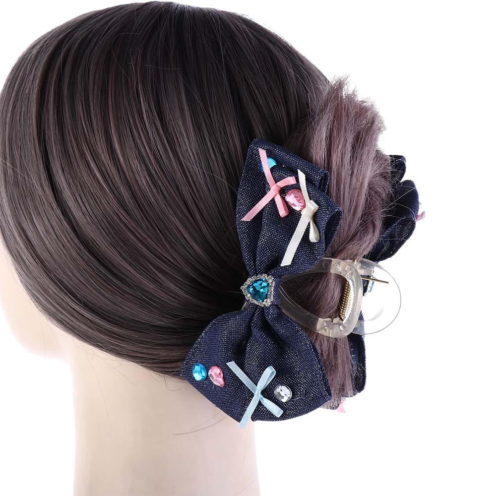 

Акриловый горный хрусталь с бантом для женщин, коготь для волос для девочек Y2k, заколка для волос в корейском стиле, джинсовая заколка в виде акулы